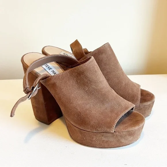 Steve Madden Carter Slingback Suede Camel Chunky Sandal Heel Size 5.5 - Picture 2 of 11